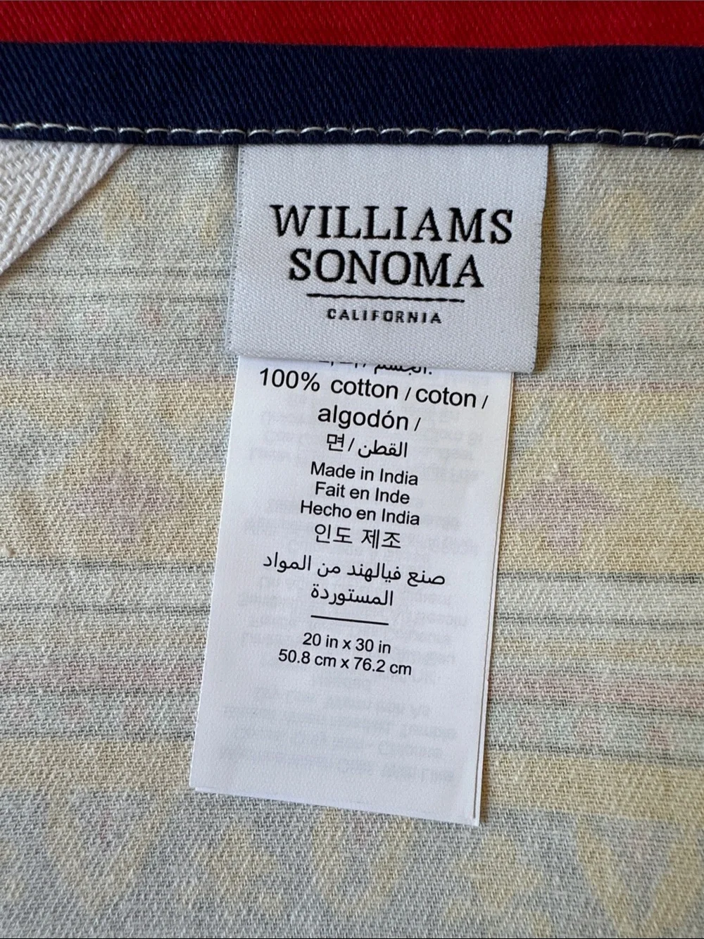 NEW Williams Sonoma White & Navy Fleur Kitchen Cotton Set with Multicolor Border
